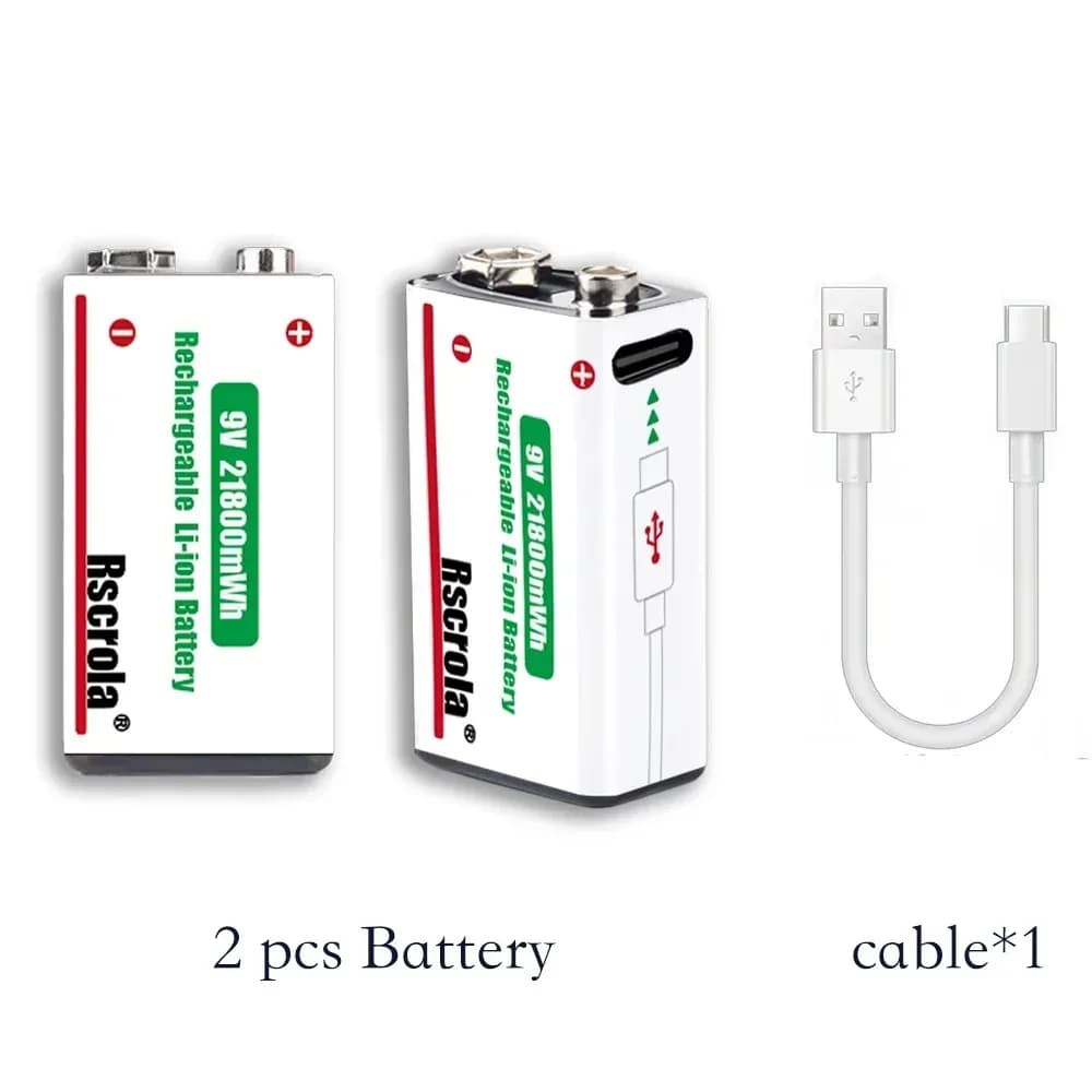Batterie rechargeable au lithium Li-ion 9V 21800mWh haute capacité pour guitare, microphone, détecte
