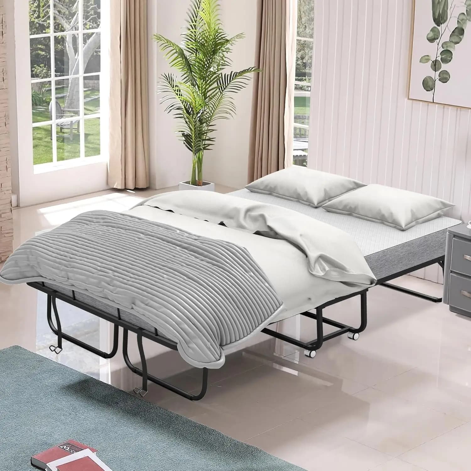 Lit pliant grand format avec matelas - Lit pliant extra large 75''x54'' pour invités, gain de place,