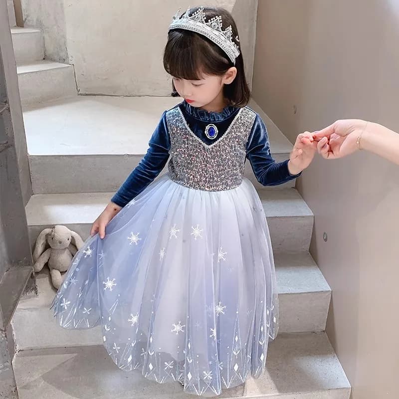 Robe de princesse Elsa la reine des neiges en velours pour filles, ensemble 2 pièces Cape bleue, rob