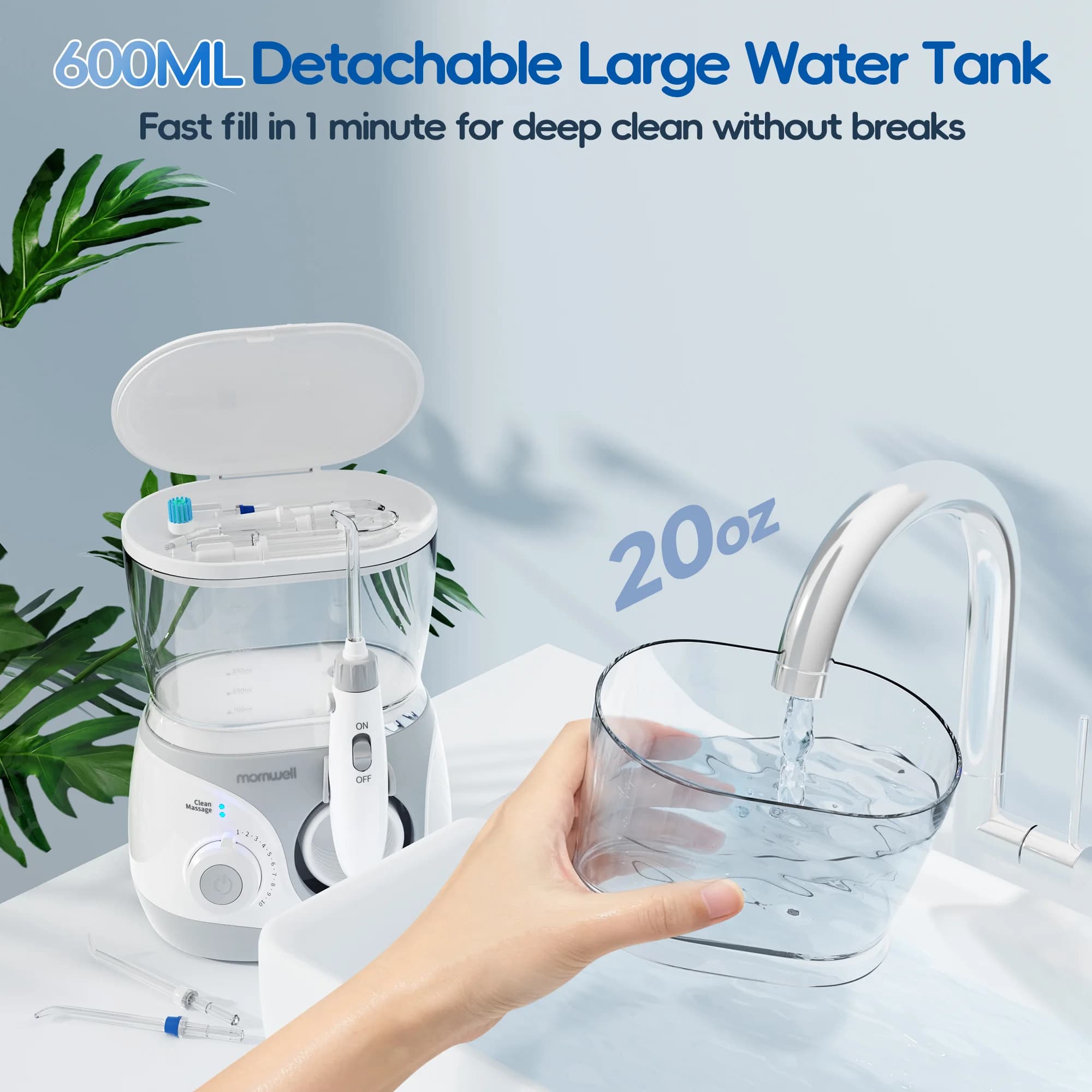 Hydropulseur domestique, 10 pressures réglables, grande capacité de 600 ml, 6 buses domestiques, irr