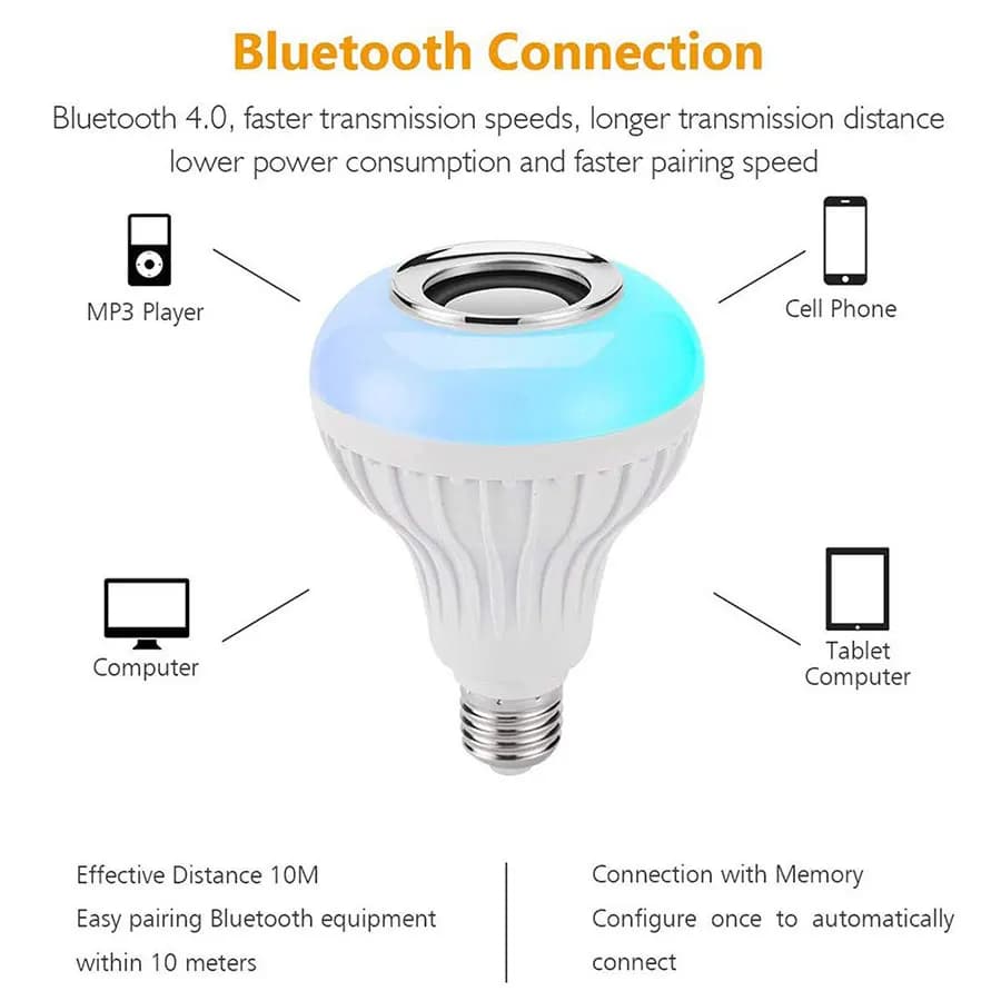 Ampoule LED E27 AC 85-265V 12W, avec haut-parleur Bluetooth, télécommande musicale, lampe RGB à coul