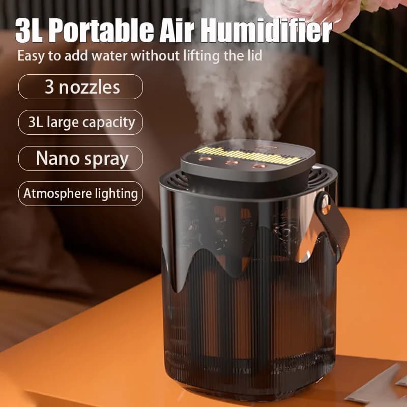 Humidificateur d'air Portable 3L, petit diffuseur d'arôme, 3 Ports de pulvérisation, grande capacité