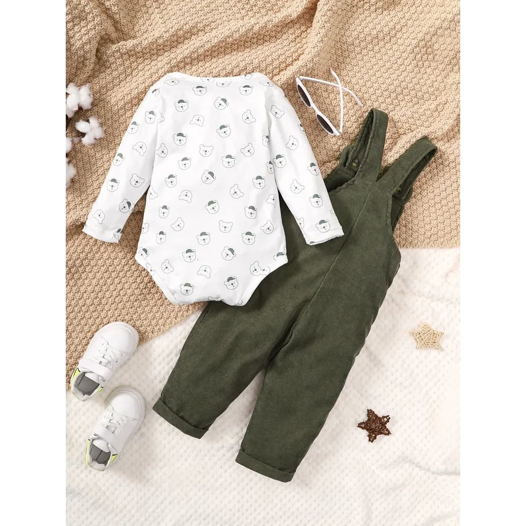 Ensemble de vêtements 2 pièces pour bébé garçon de 3 à 24 mois, body imprimé ours avec salopette ver