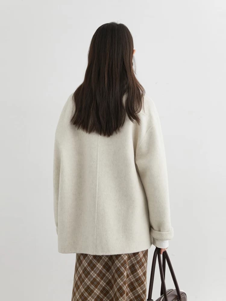 CHIC VEN femmes manteau en laine solide ample simple boutonnage pardessus Double face bureau dames m