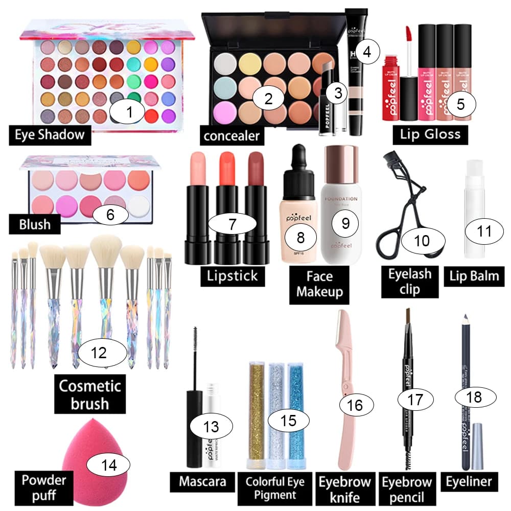 POPFEEL-Kit de Maquillage Tout-en-Un pour Femme, Ensemble Complet, avec Fard à Paupières, Eyelblogue