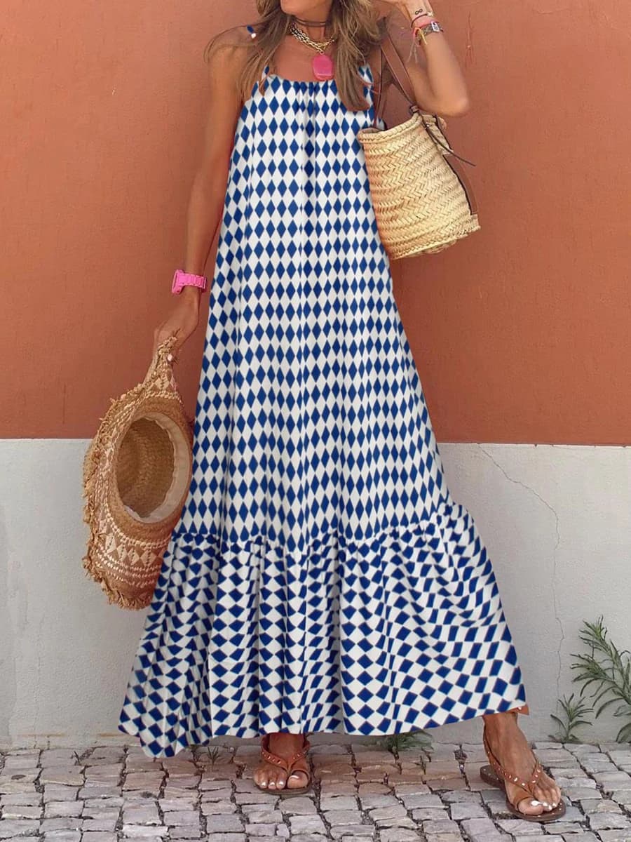 Robe longue style Boho pour femmes, sans manches, ample, imprimée, bretelles Spaghetti, robes fluide