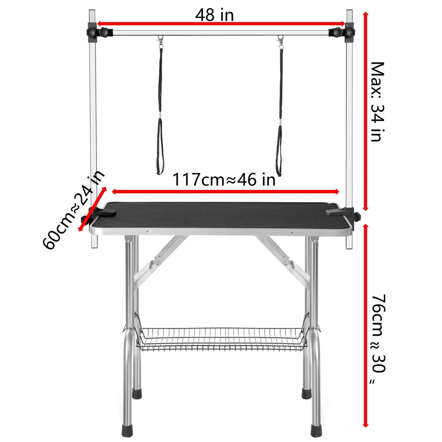 Table de toilettage professionnelle pour animaux de compagnie, 46 pouces, grande, réglable, portable