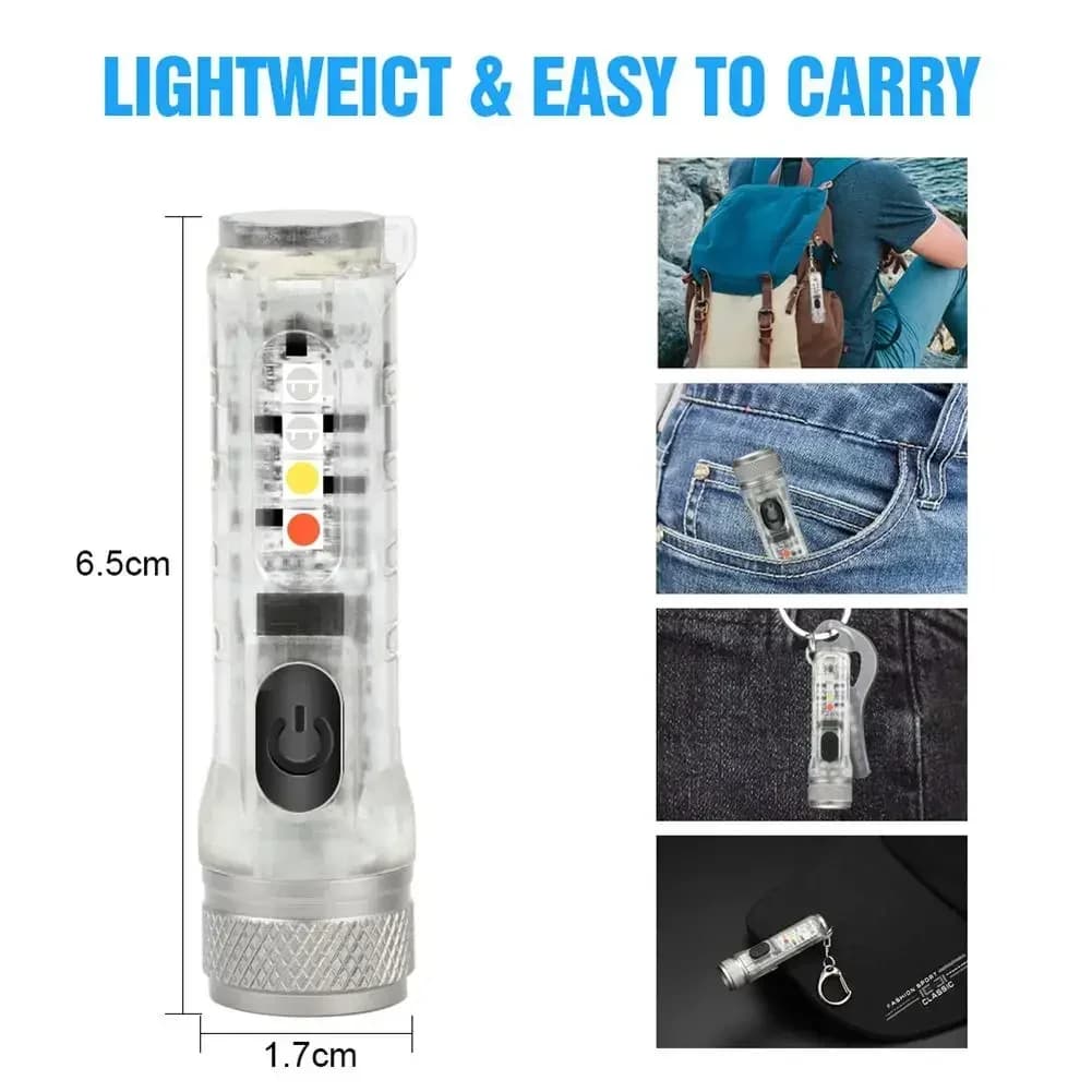 Lampe de poche fluorescente, Mini porte-clés, Rechargeable, multifonction, torche magnétique Portabl