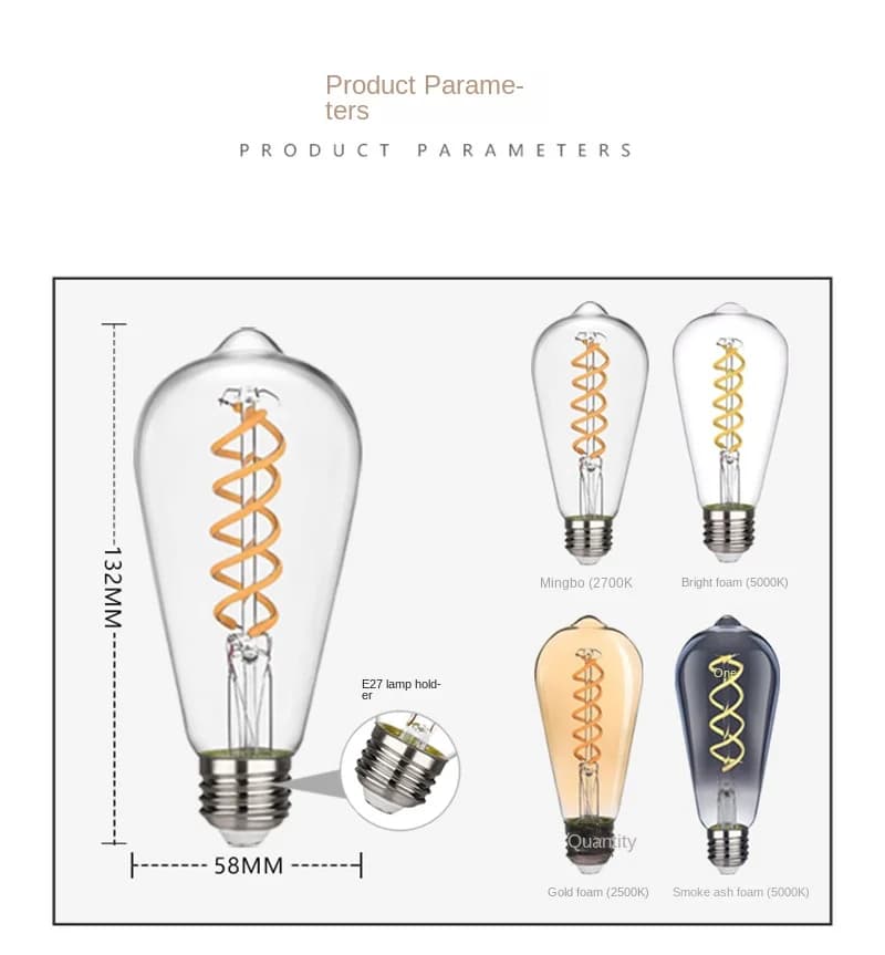 LED rétro économie d'énergie Double hélice ST64 220V 6W blanc chaud Flexible maison éclairage Commer
