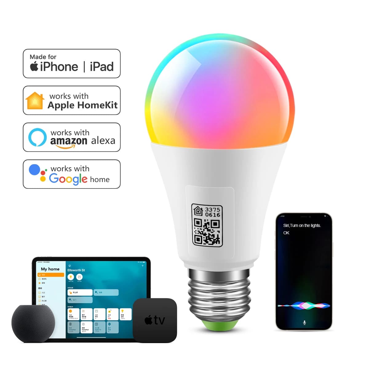 Certifié MFI Homekit LED ampoule Wifi intelligente E27 lampe intelligente multicolore ampoule LED à 