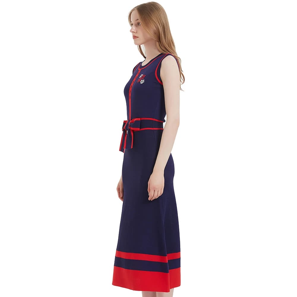 CHCH – robe longue tricotée sans manches pour femmes, tenue d'affaires Simple, bleu marine, nouvelle