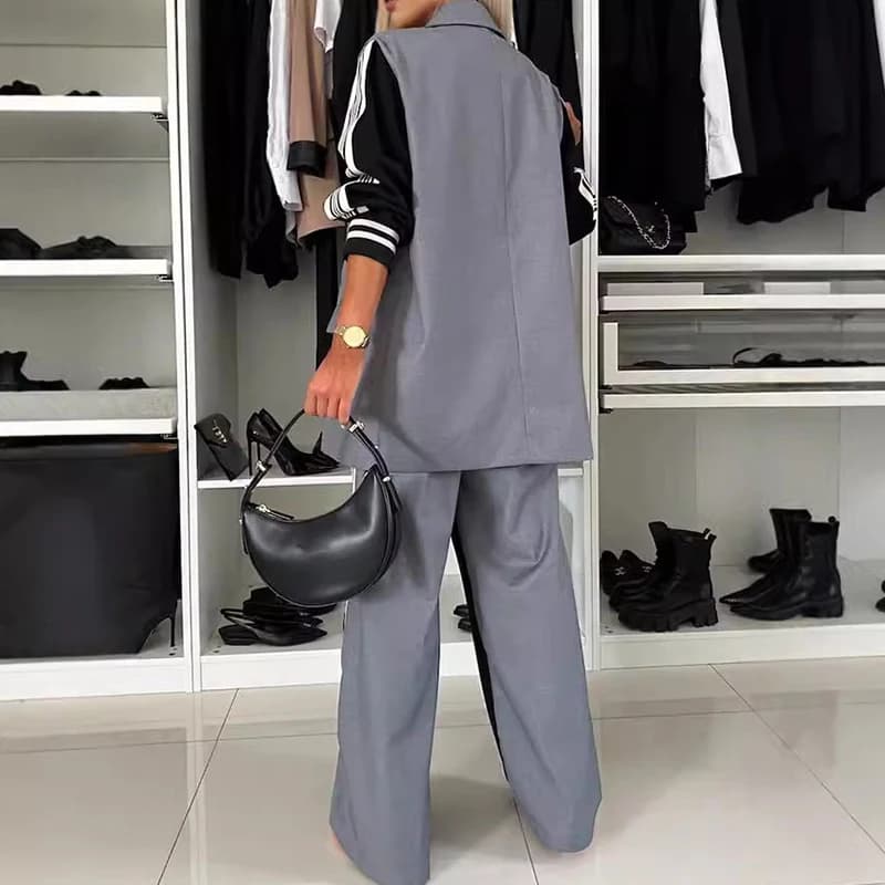 Blazer à Double boutonnage pour femme, tenue de bureau élégante, ample, manches longues, ensemble à 