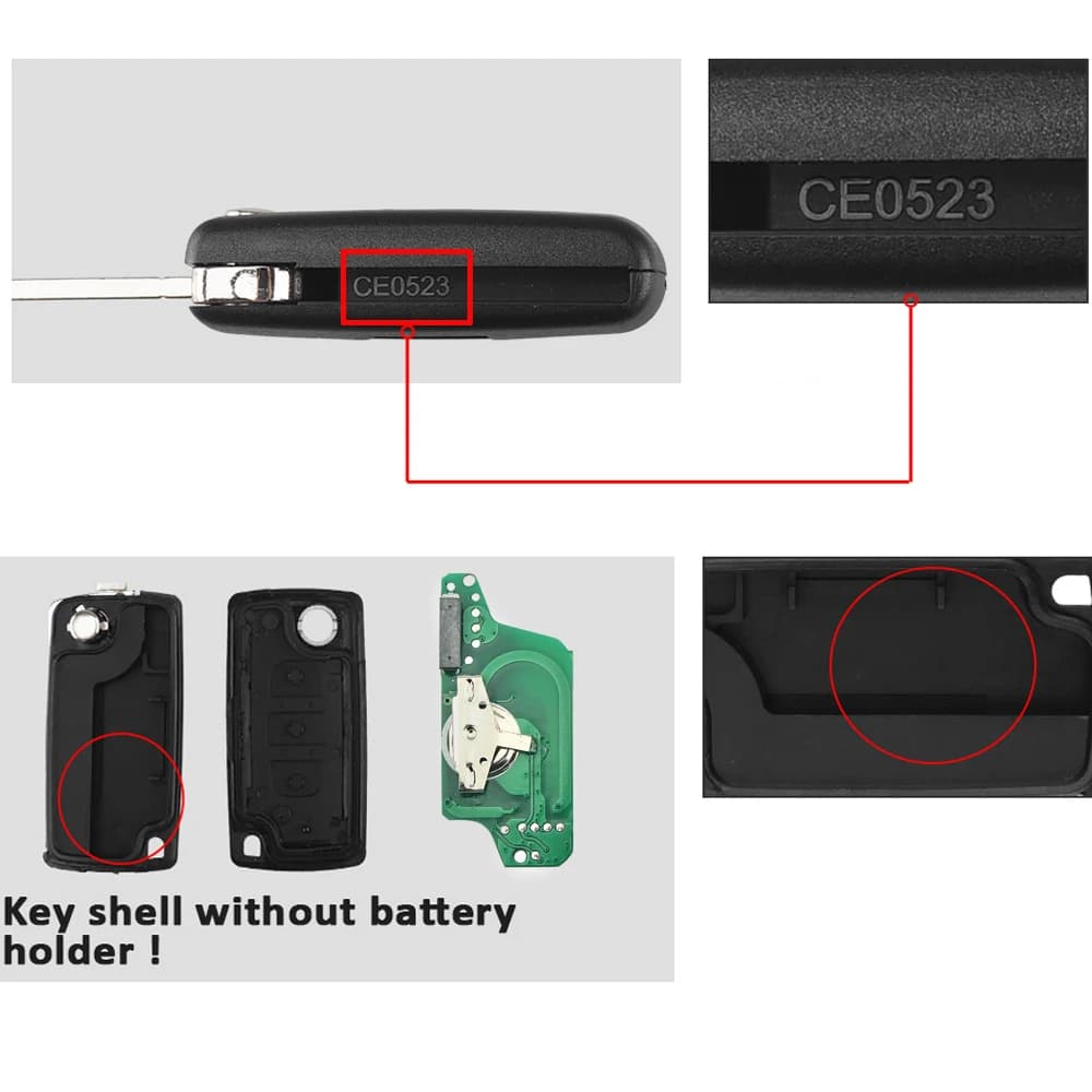 KEYYOU – clé télécommande à 2/3 boutons, 433MHz, pour voiture citroën C1 C2 C3 C4 C5 Berlingo Picass