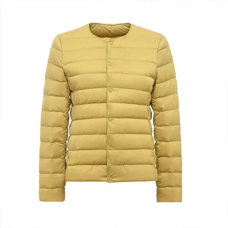 Parka en duvet de canard blanc pour femme, veste chaude, coupe couvertes, manteau sans col ultralége