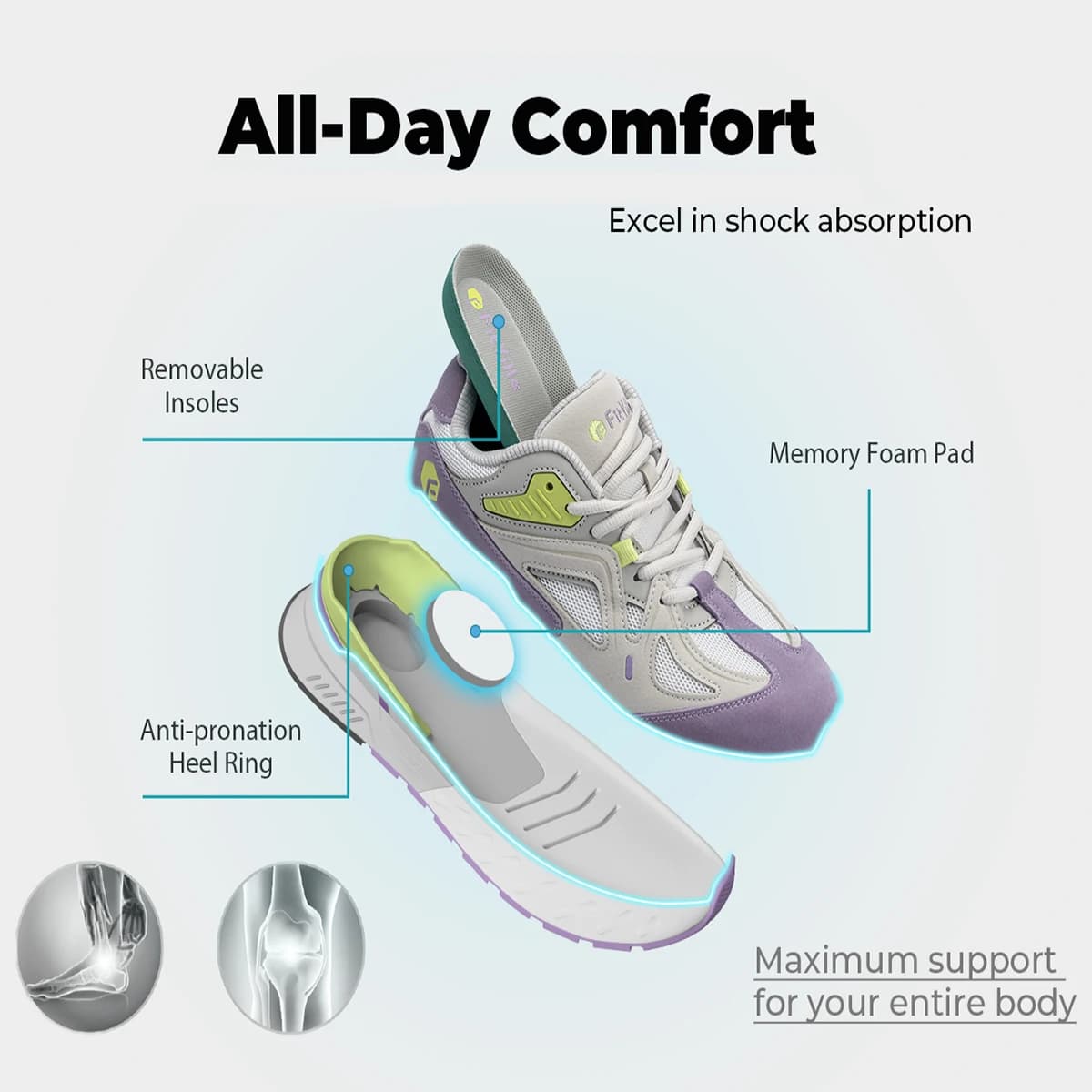 FitVille chaussures de marche Extra larges pour femmes baskets légères à large largeur pour pied pla