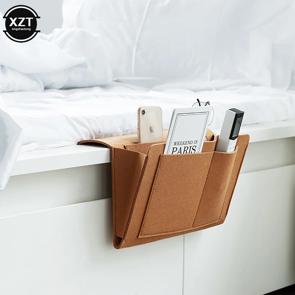 Sac de rangement de chevet en feutre avec poches, porte-inspirer, boîte à mouchoirs pour lit, canapé