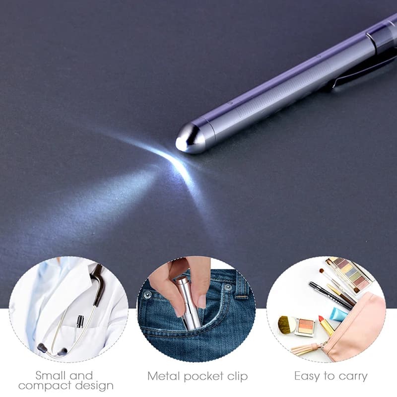 Lampe de poche LED réutilisable avec jauge de pupille, stylo à pince de poche, lampe torche médicale