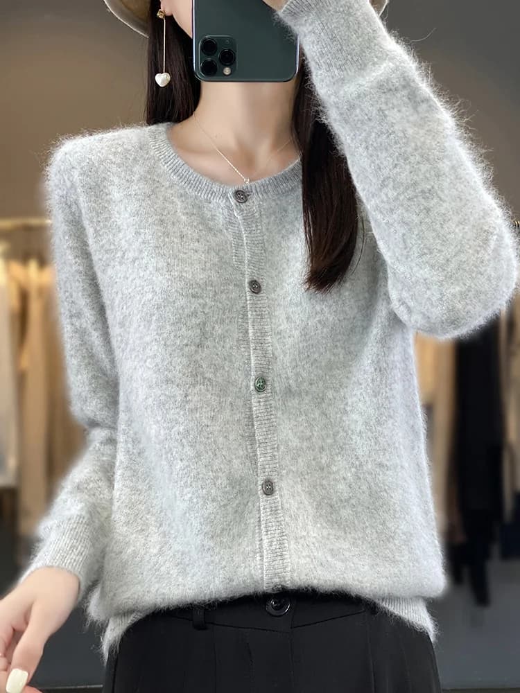 Aliselect – Cardigan super chaud en cachemire pur pour femme, col rond, vêtements amples pour femme,