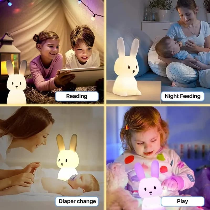 LED veilleuse Silicone lapin capteur tactile lampe mignon Animal lumière chambre décor cadeau pour e
