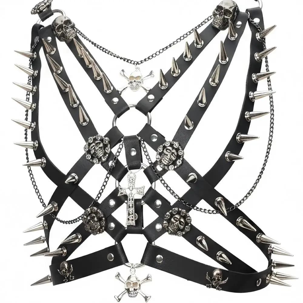 Haut Gothique Punk Rock pour Femme avec Crânes et Clous, Chaîne Croisée, Style Y2K, Halter, Vêtement