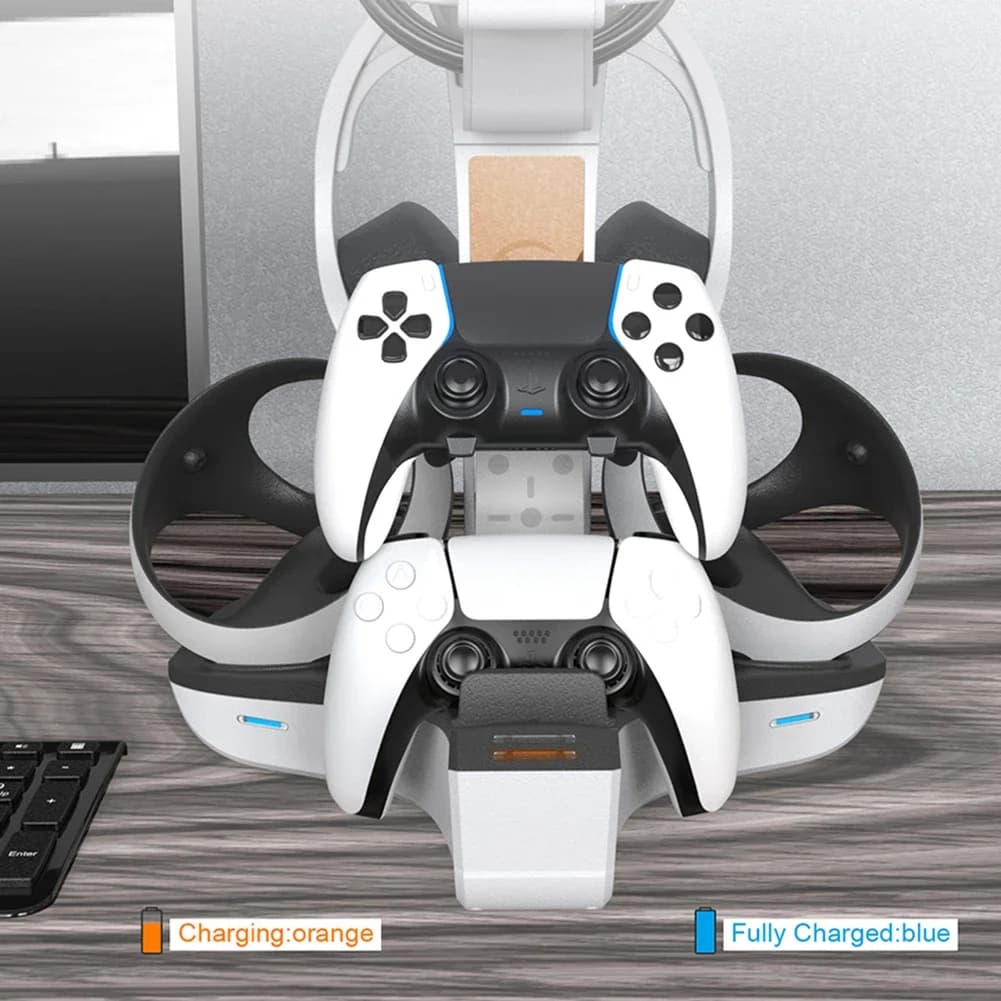 Station de charge S6 pour PS5 PS VInter, support de casque, contrôleur, chargeur, indicateur lumineu