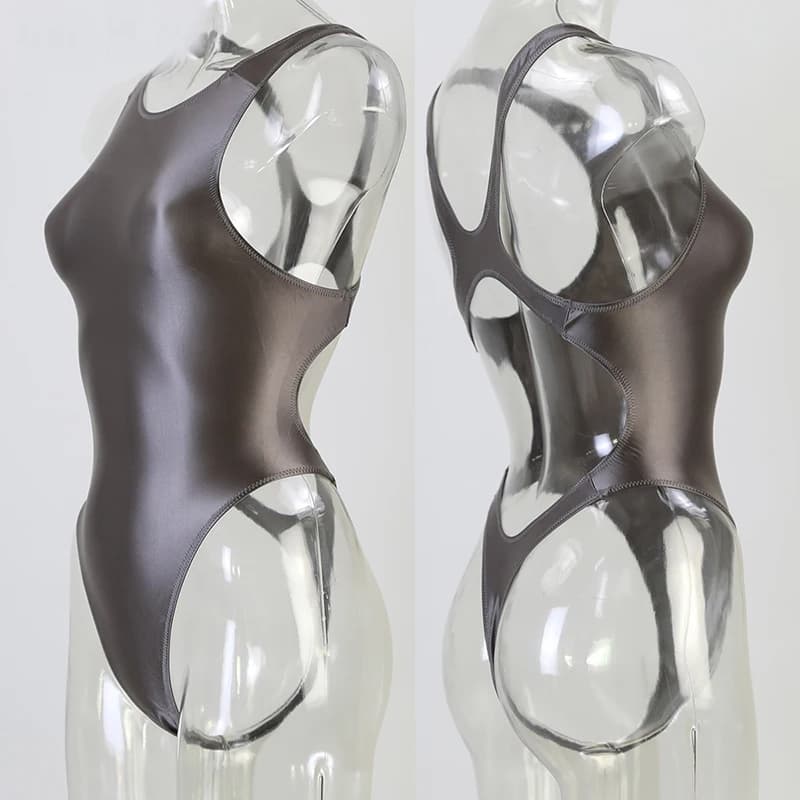 Maillot de bain une pièce en satin brillant pour femme, justaucorps sexy, bikini taille haute, strin