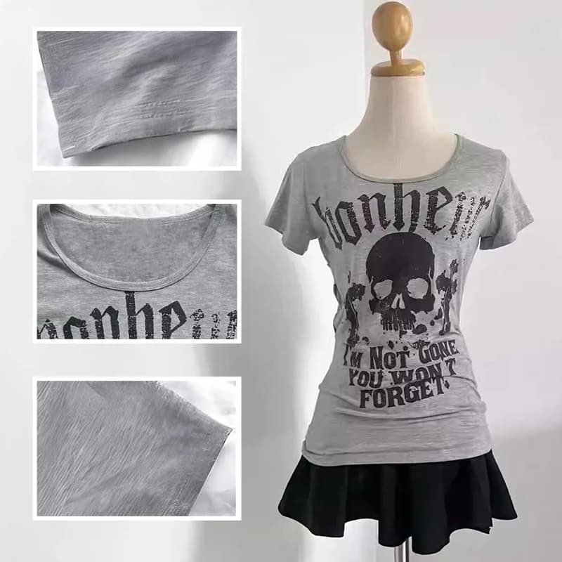 Y2K femmes vêtements Vintage T-shirts squelette lettre imprimer femme vêtements américain rétro Punk