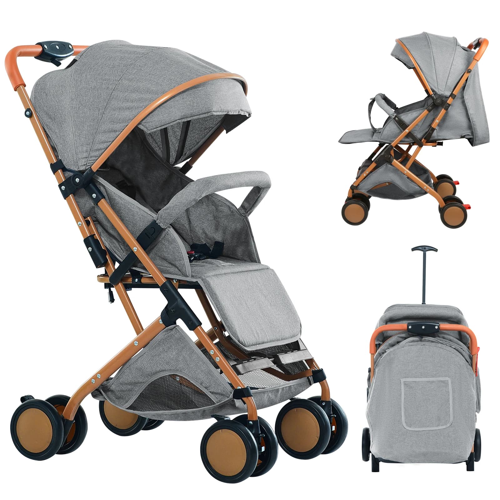 Poussette bébé, chariot avec moustiquaire, jusqu'à 20 kg, avec panier de rangement, 4 roues, pousset