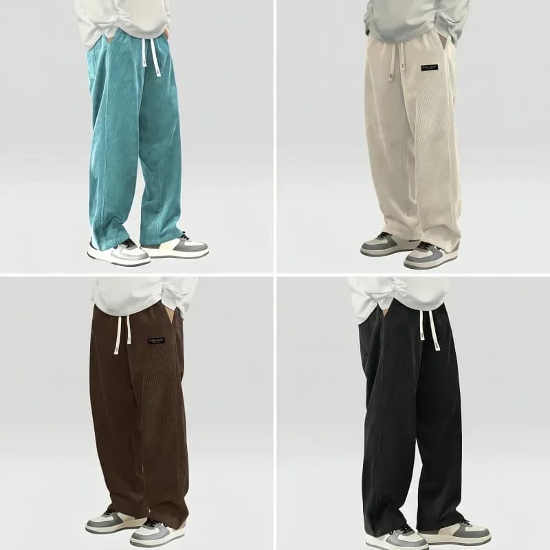 Nouveauté 2026 Pantalon décontracté en velours côtelé pour homme, coupe ample et droite, style stree