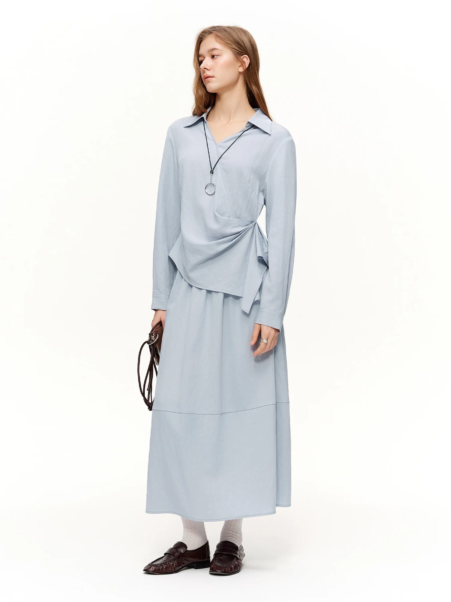 DUSHU 2026 Nouvelle Collection Printemps – Ensemble Deux Pièces Femme : Chemise & Jupe Taille Haute 