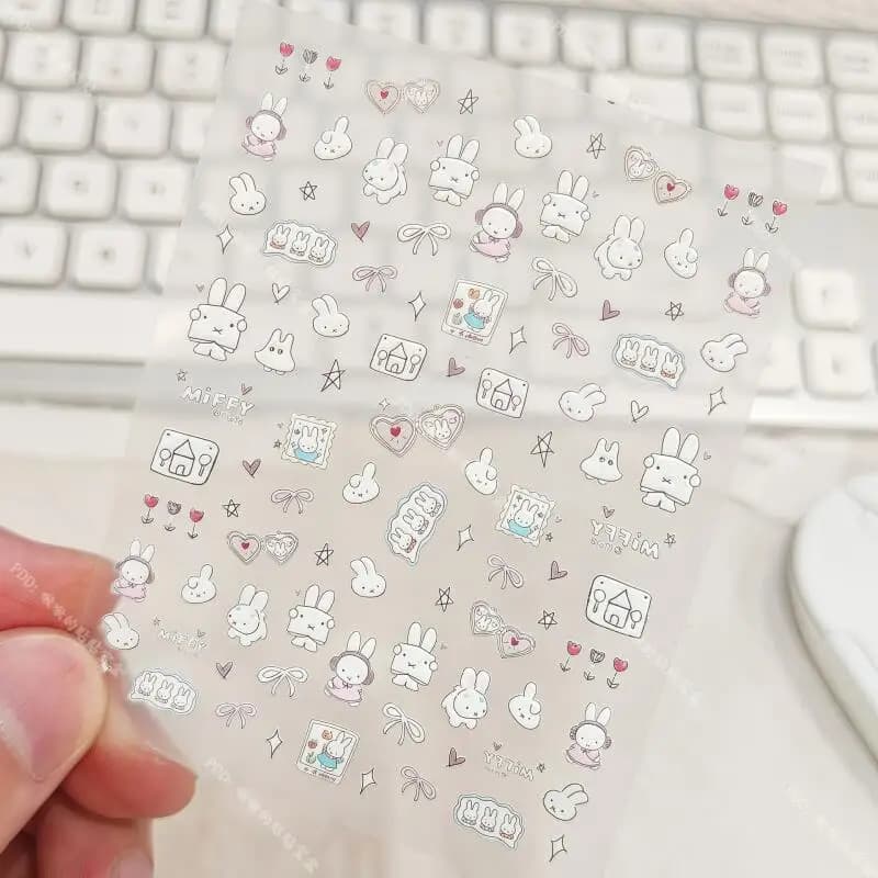 Miffy – autocollants pour ongles 3D, mignons, Kawaii, caméra en verre, décoration, impression Anime,