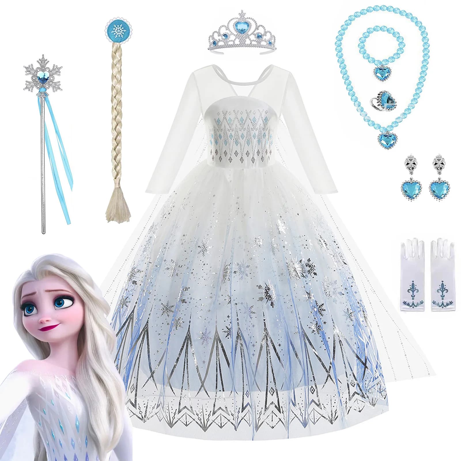 Robes de princesse Elsa blanches Disney la reine des neiges 2, tenue reine des neiges, Cosplay, fête