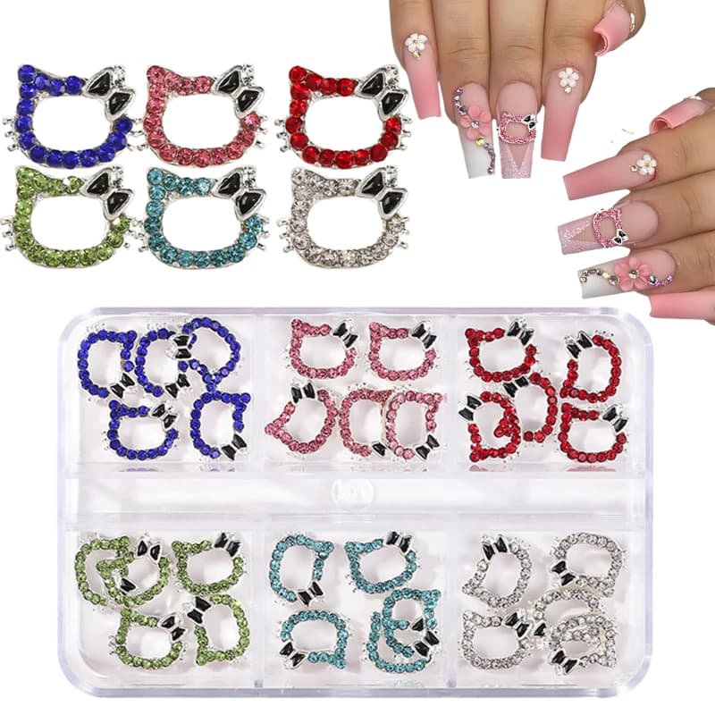 Breloques pour ongles Hello Kitty, en alliage 3D Sanrio, bijoux complets en diamant, strass, gemmes 