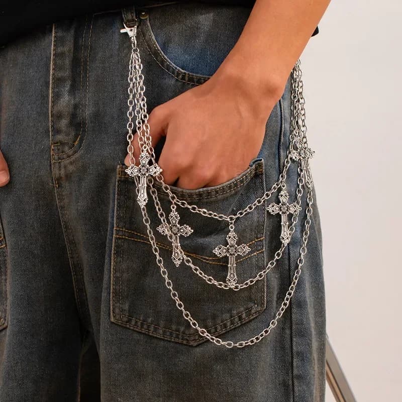 Chaîne de pantalon en métal Punk, chaîne de taille Hip Hop, pendentif croix, chaîne de jean pour hom