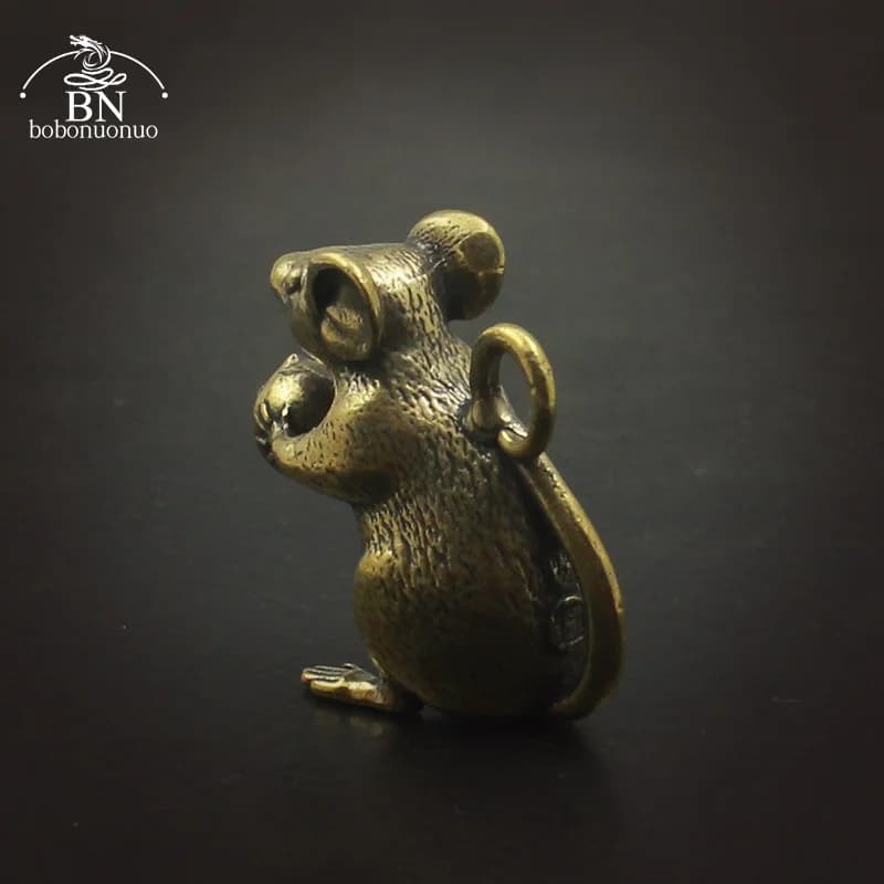 Mini souris en cuivre pur, offrande de pêche, figurine d'Auckland, rat mignon créatif, animal porte-