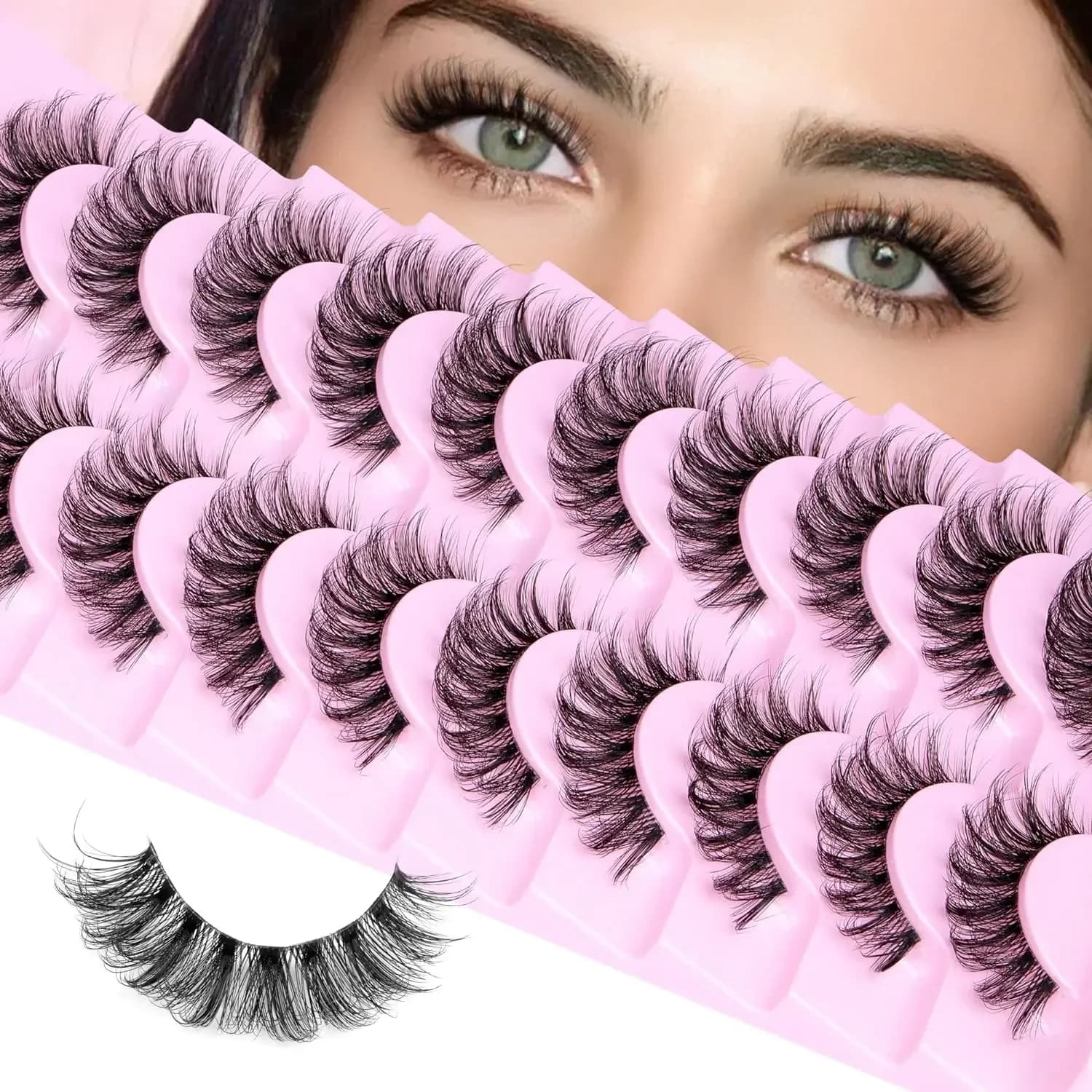 10 paires de cils naturels cils moelleux D Curl cils 3D Volume vaporeux faux cils bandes bande clair