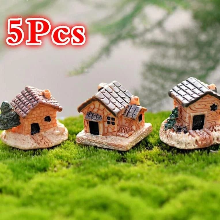 Mini maison de poupée en pierre, 5 pièces, décorations en résine pour la maison et le jardin, bricol