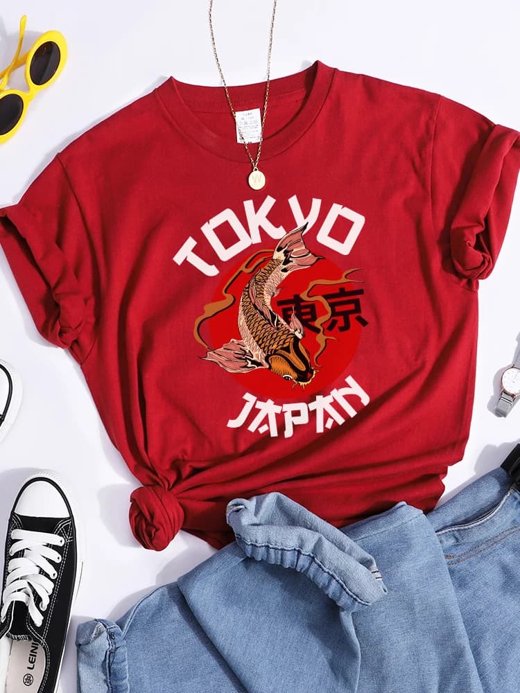 Tokyo Sun Carp, Japon Imprime Tshirt Mode Été T-shirt Rue Haute Qualité T-shirt Vêtements Respirant 