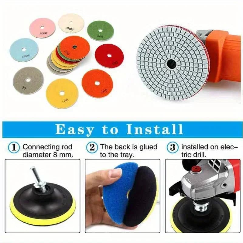 Ensemble de tampons de polissage 4 ", 100mm, 8 pièces, utilisation humide et sèche, pour granit, bét