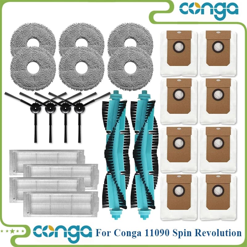 Pièces pour aspirateur Robot Cecotec Conga 11090 Spin Revolution, brosse latérale à rouleau, filtre 