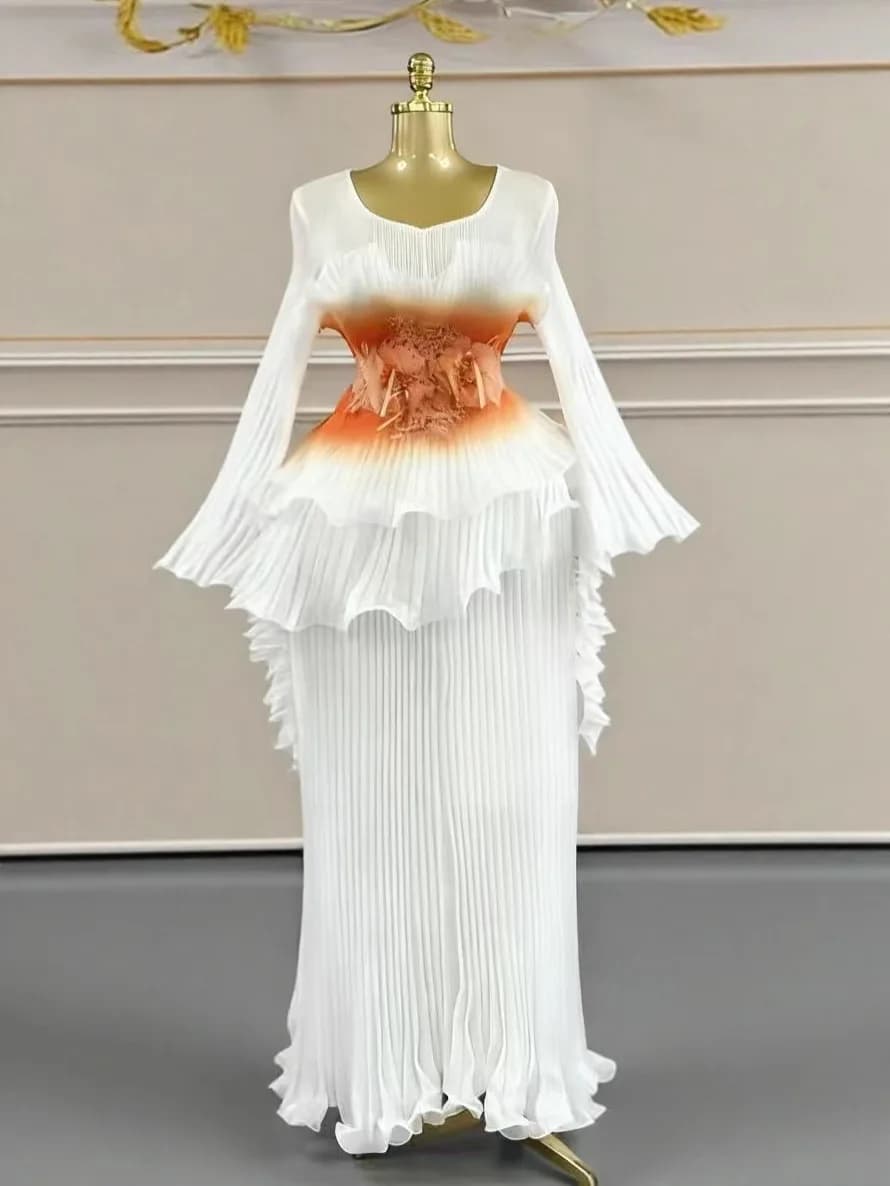 Miyake plissé Organza nouveau changement progressif soleil plissé épissage irrégulier grande taille 