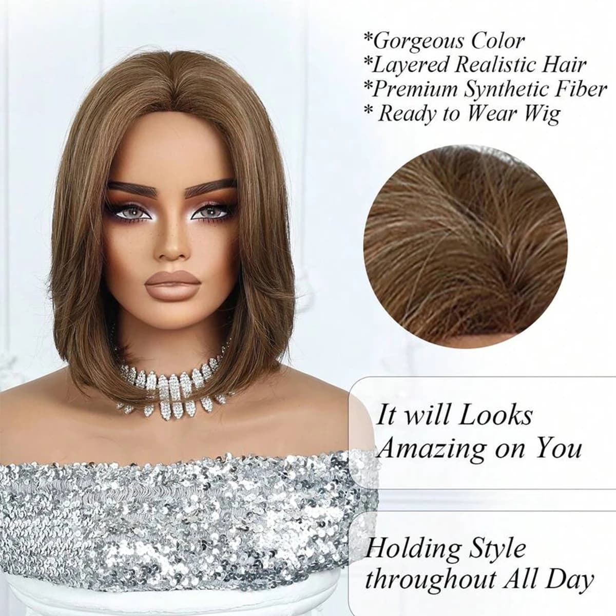 EASIHAIR – perruques synthétiques courtes et lisses pour femmes, perruques naturelles lisses brunes 