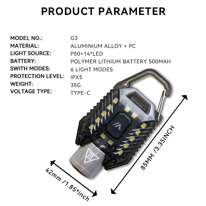 Lampe torche porte-clés Warsun G3, rechargeable par Type-C, 800Lm, lampe de poche portable pour exté