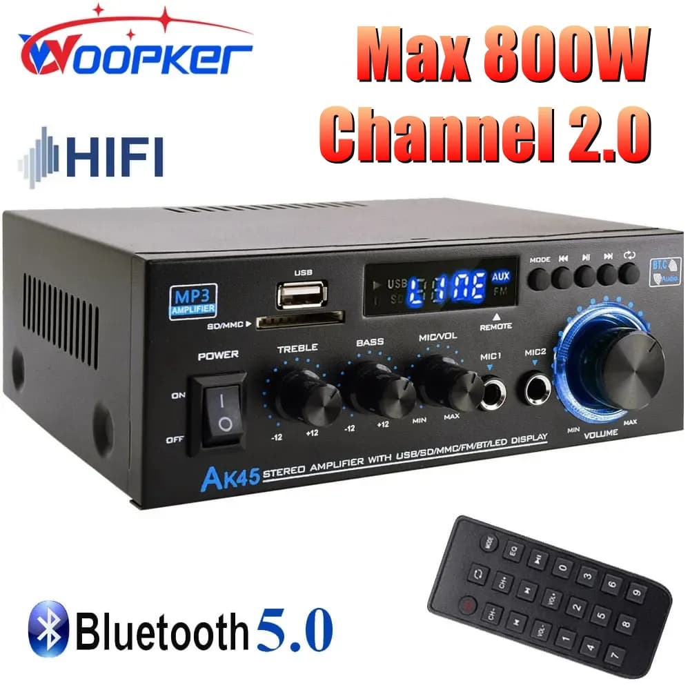 Woopker HiFi amplificateur numérique AK45 Bluetooth MP3 canal 2.0 amplificateur sonore Support 90 V-