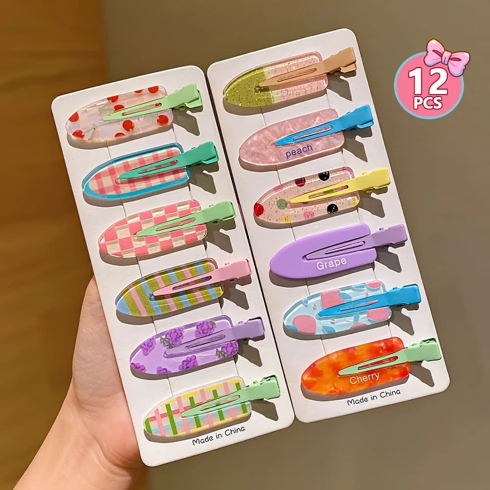 12 pièces de pinces à cheveux colorées multicolores avec frange latérale, pinces à bec de canard pou