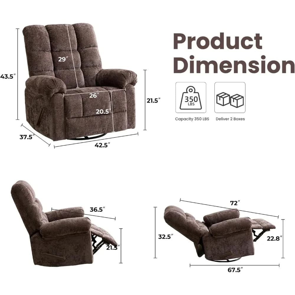 Fauteuil inclinable à bascule pivotant surdimensionné 26' fauteuil inclinable manuel extra large pou