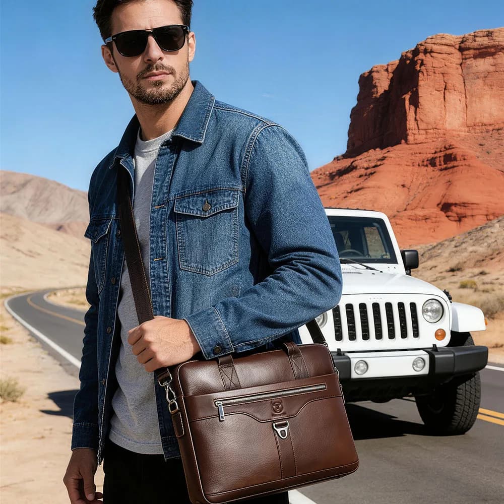 BULLCAPTAIN Sac à main en cuir véritable pour homme, sac d'affaires vintage pour ordinateur portable