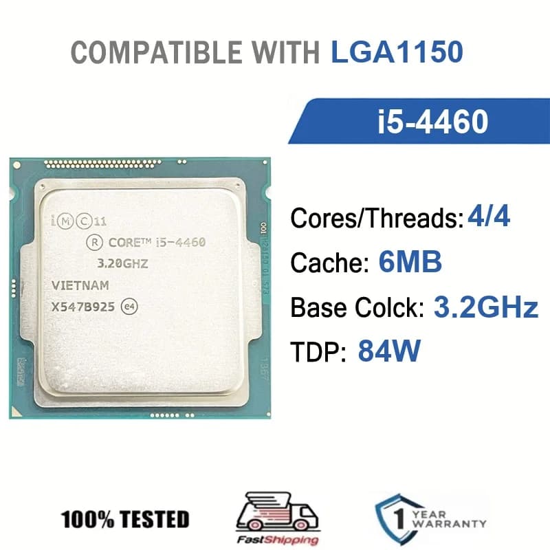 Intel Core i5-4460 4 cœurs 4 threads 3,2 GHz 84 W 6 Mo de cache 22 nm LGA1150 SR1QK DDR3 1600 MHz Ha