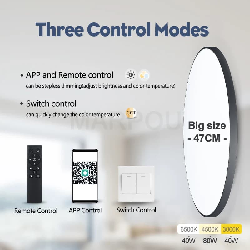 MARPOU plafonnier intelligent lampe à LED pour chambre plafonniers avec télécommande lumières LED à 