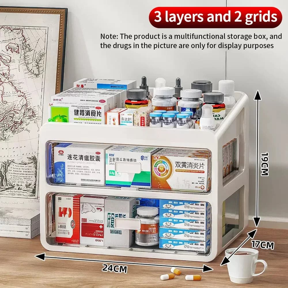 Boîte de rangement médicale à domicile de grande capacité, organisateur de médicaments à tiroirs mul